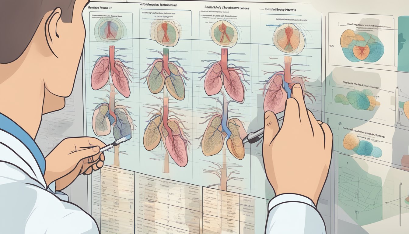 A doctor examines a family history chart, highlighting genetic factors for rheumatic heart disease