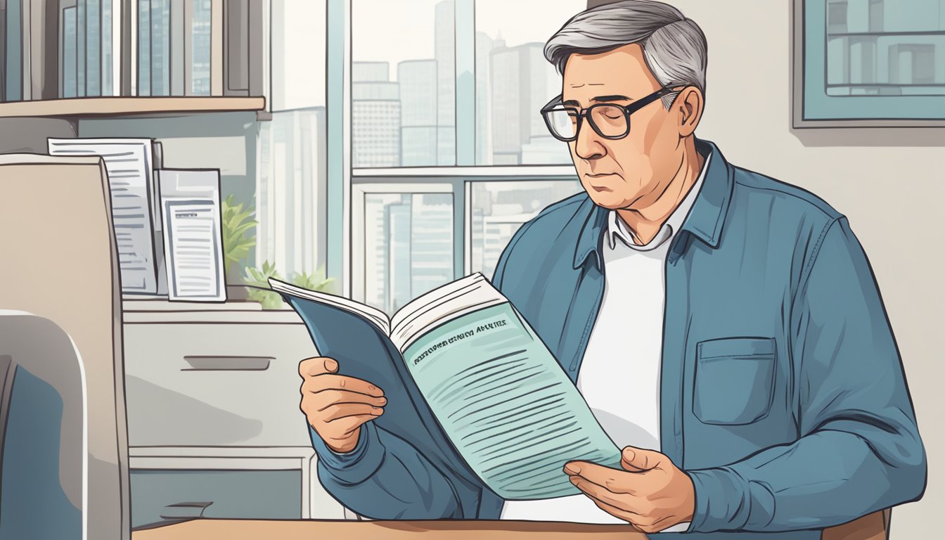 A person reading a pamphlet titled "Frequently Asked Questions: How to Prevent Another Heart Attack" with a concerned expression
