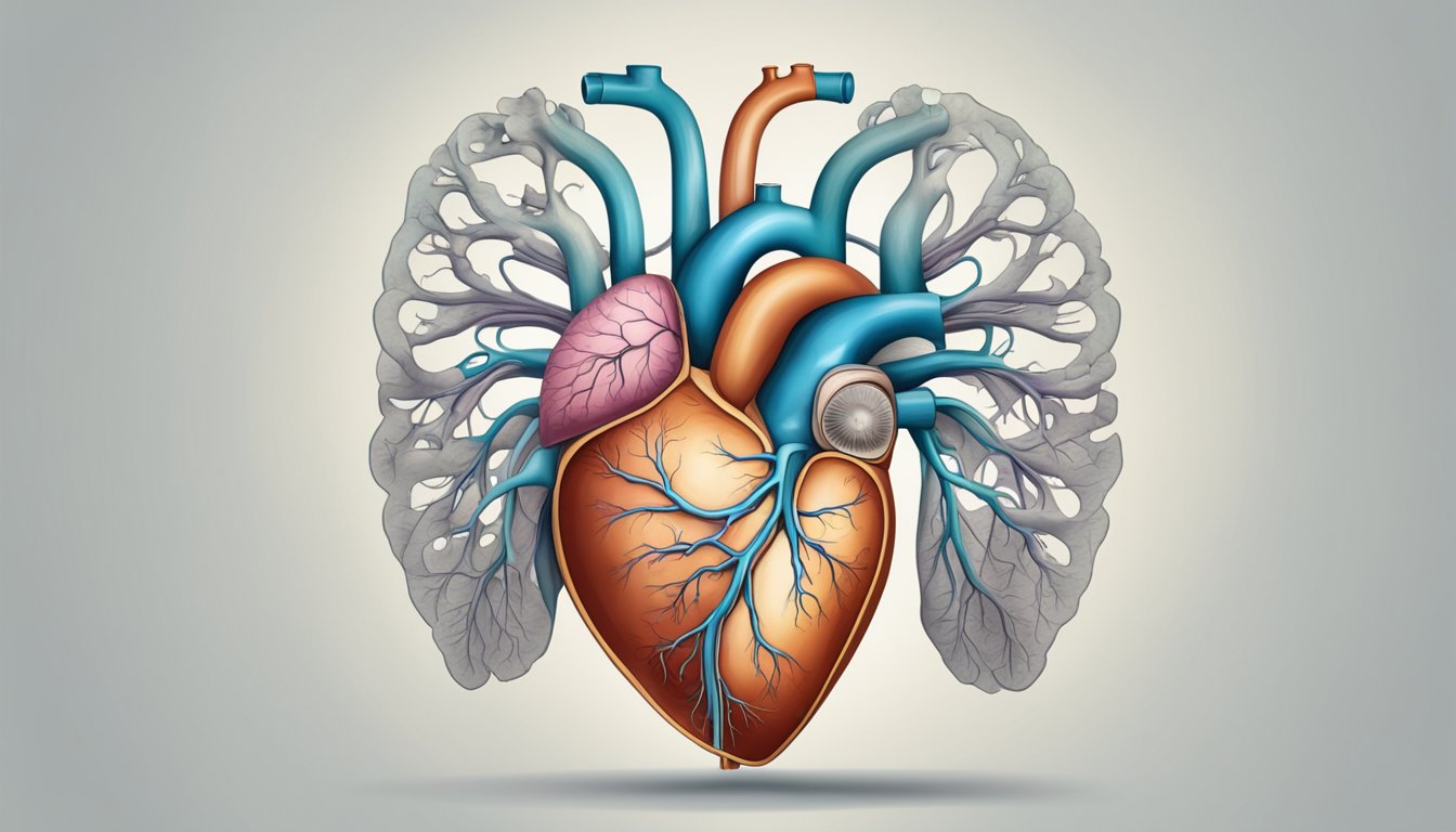 A heart-shaped organ with a visible left side, surrounded by fluid-filled lungs and a distressed respiratory system