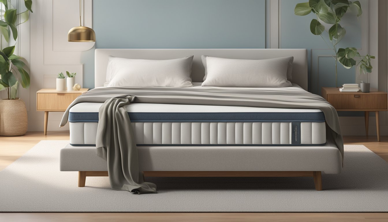 A mattress made of memory foam, conforming to the shape of a resting body, surrounded by a peaceful and serene bedroom setting