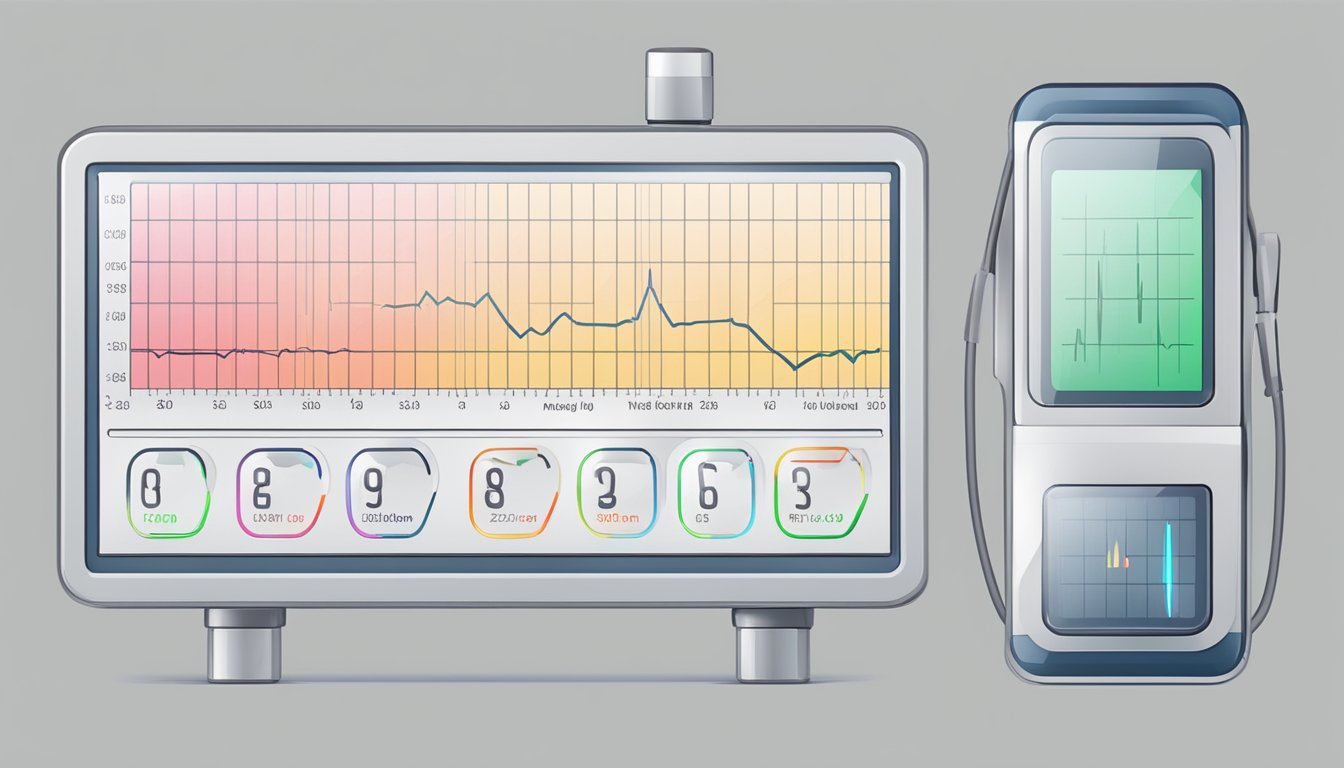 A person's heart rate monitor displaying a steady, regular heartbeat