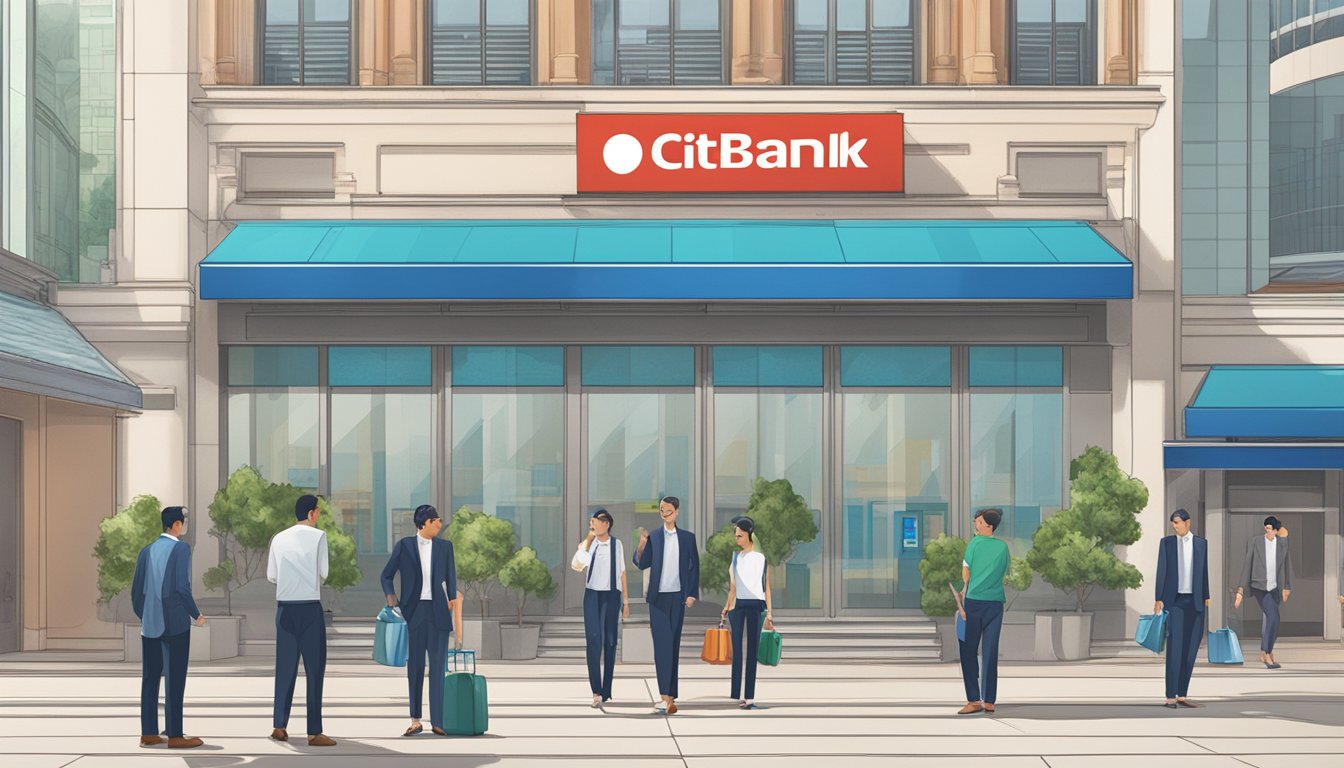 A group of banks stand side by side, with Citibank highlighted as the top choice for quick cash loans in Singapore