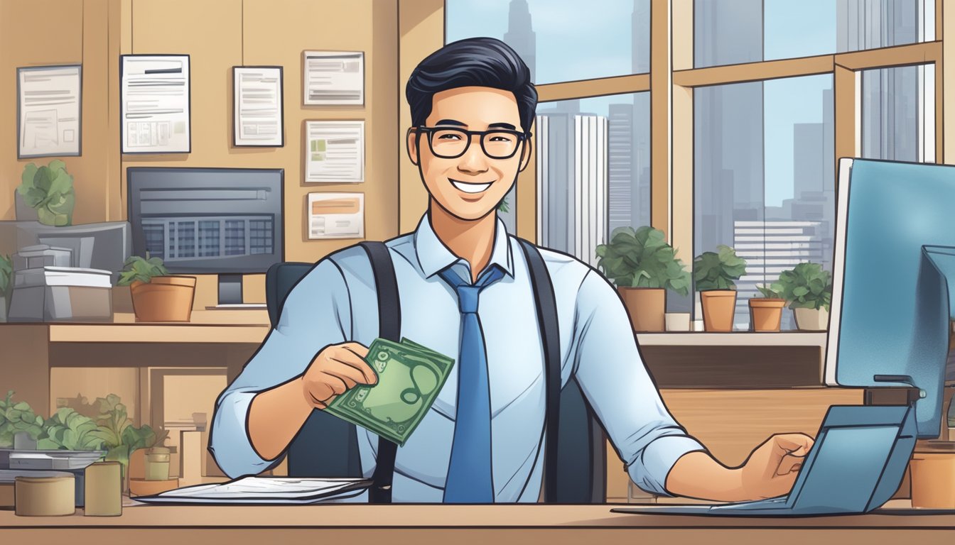 A self-employed individual in Singapore receiving a Quick Cash Loan approval from Citibank, with a satisfied expression and a sense of financial relief