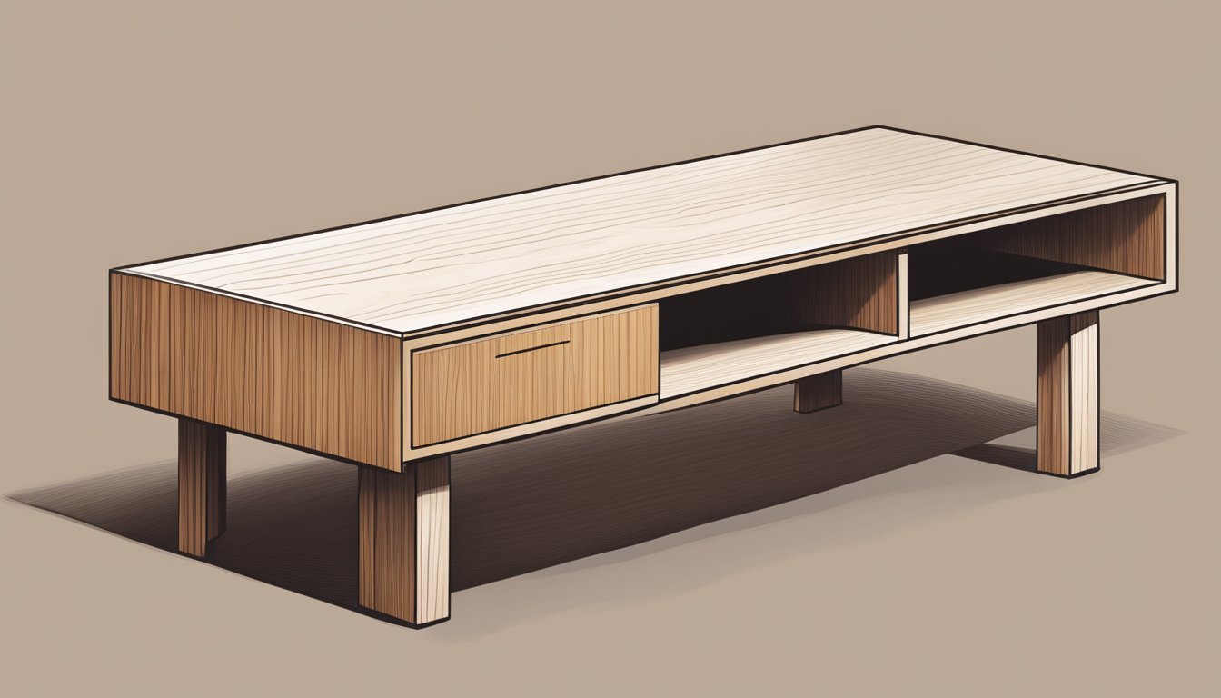 A sleek wood coffee table with clean lines and a minimalist design, showcasing the natural beauty of the wood grain