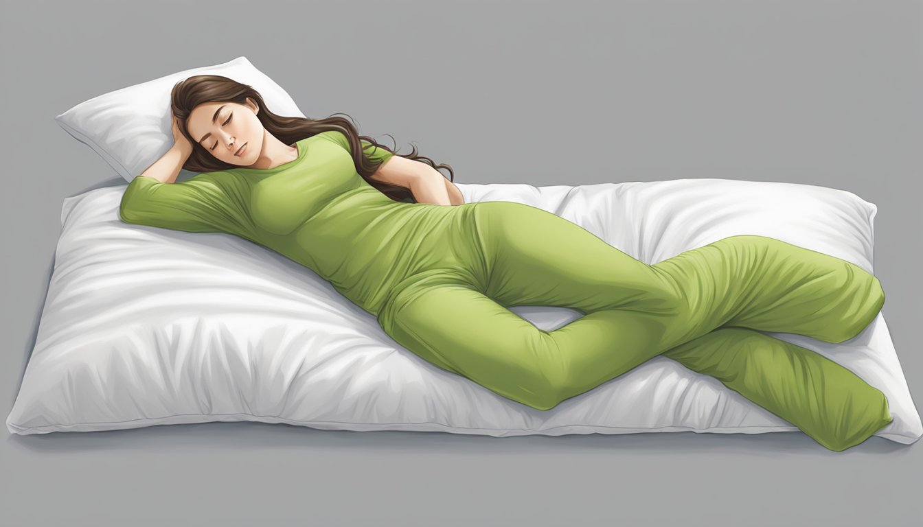 A body pillow lies on a bed, its soft fabric and elongated shape creating a cozy and inviting presence