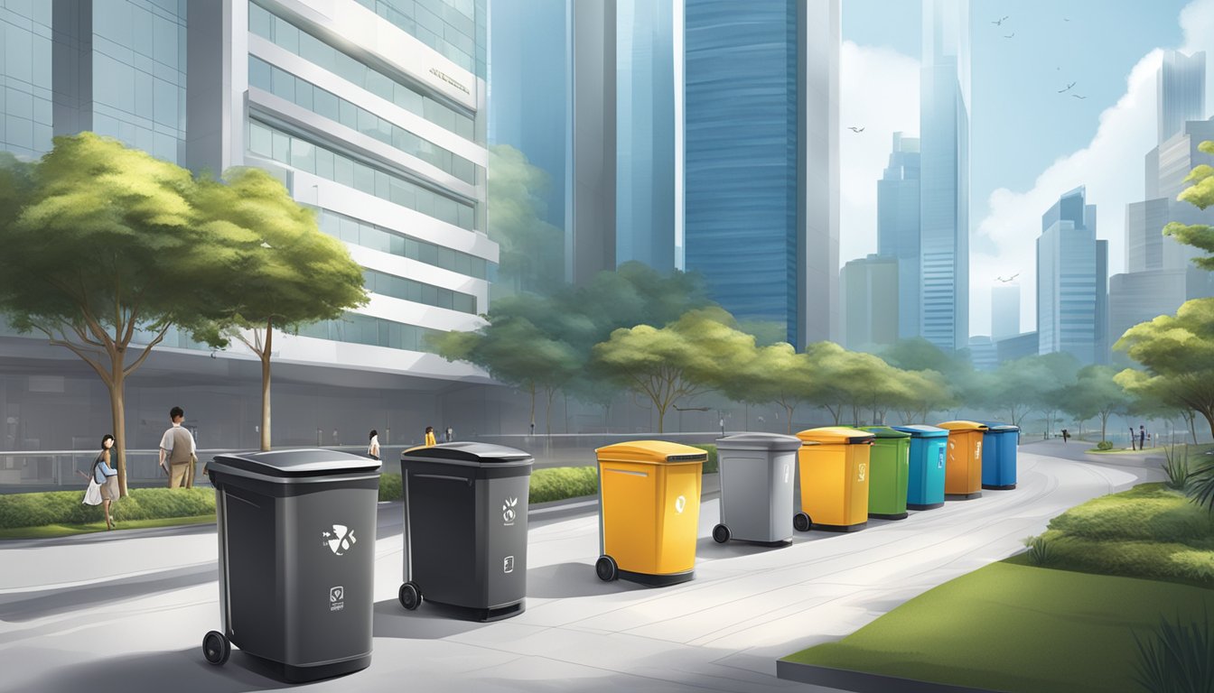 The sleek, modern trash bins in Singapore feature innovative designs and smart technology, blending seamlessly into the urban landscape