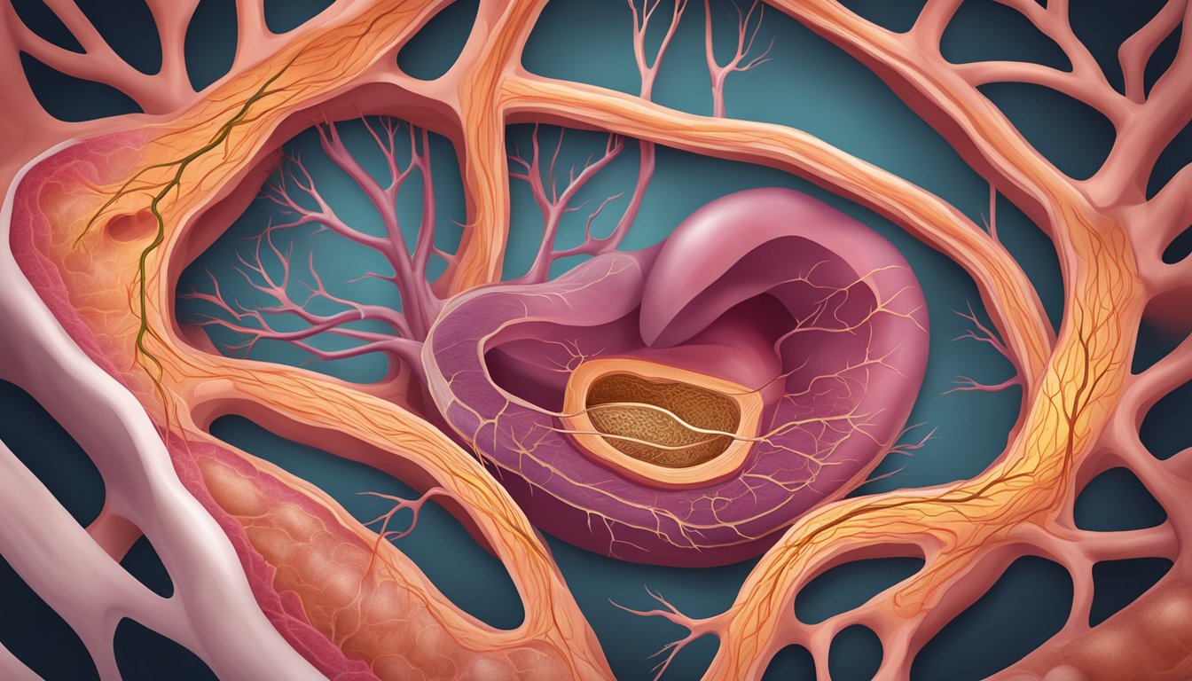 A clogged artery with plaque buildup causing coronary heart disease