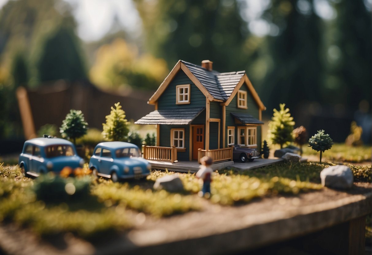 A person researching zoning laws with a tiny house in a backyard