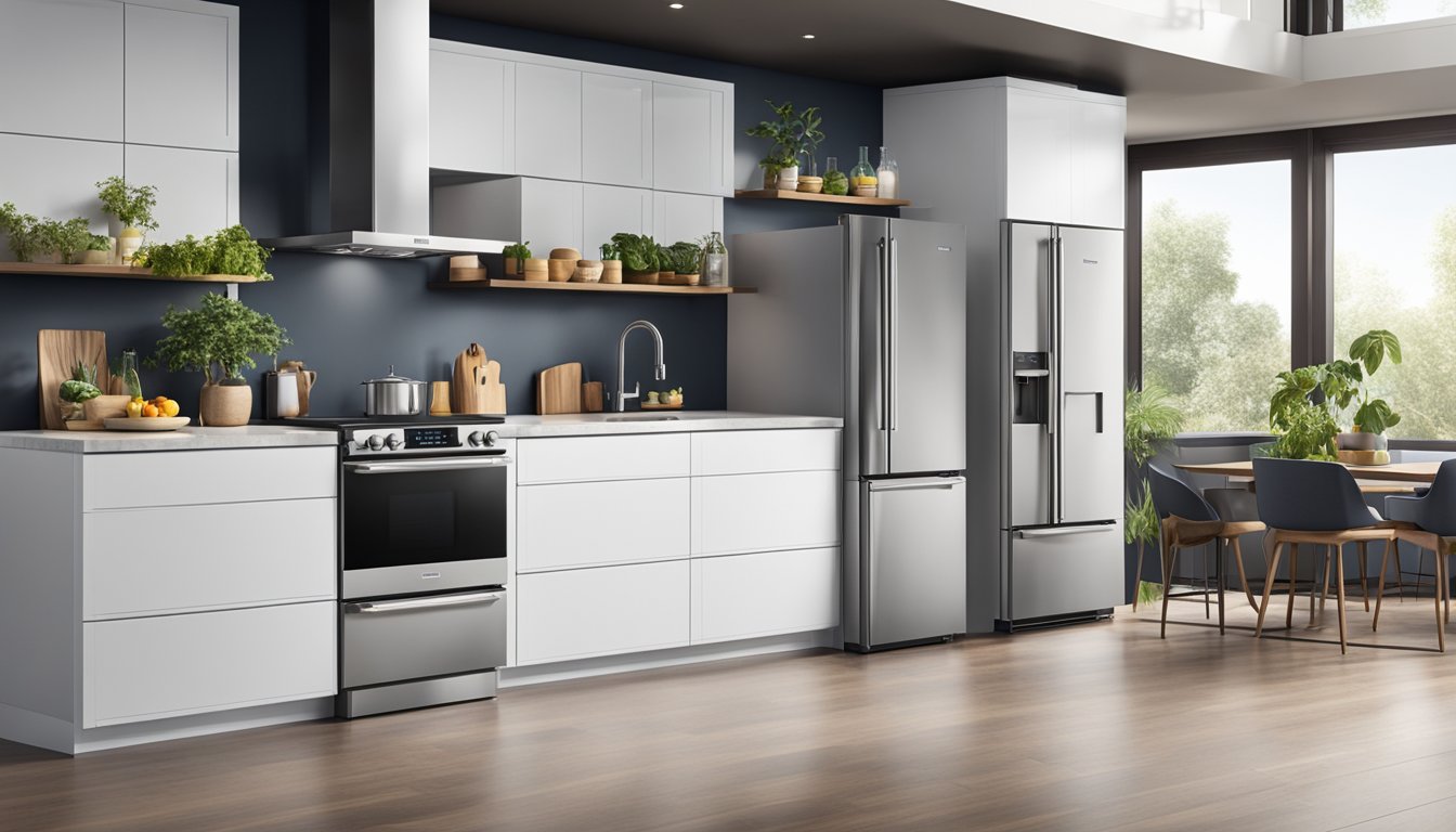 Various top fridge brands and models displayed in a modern kitchen setting with sleek designs and advanced features