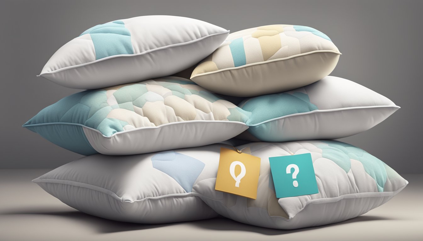 A pile of fluffy pillows with a "Frequently Asked Questions" sign on top