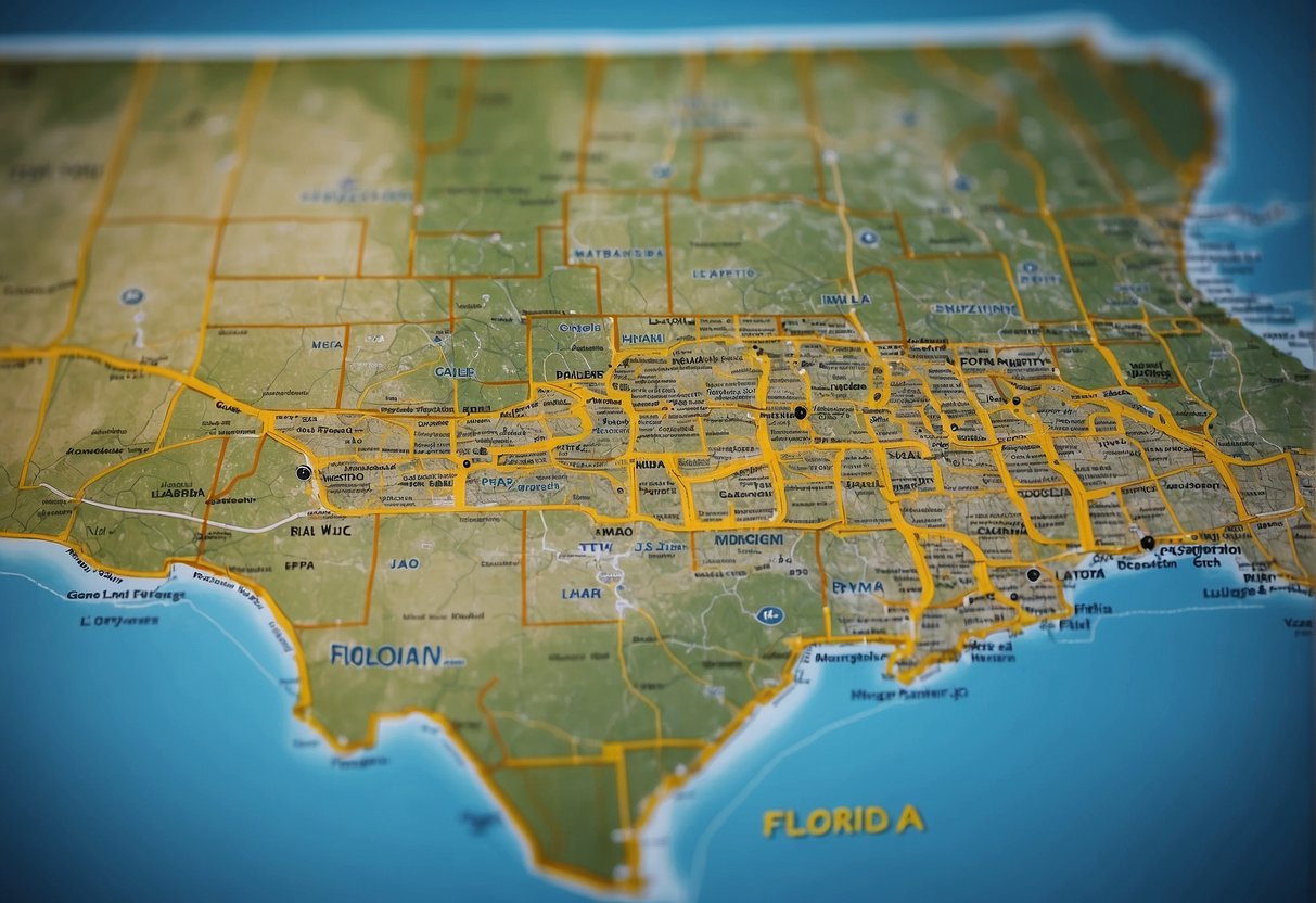 A map of Florida with highlighted counties allowing tiny houses