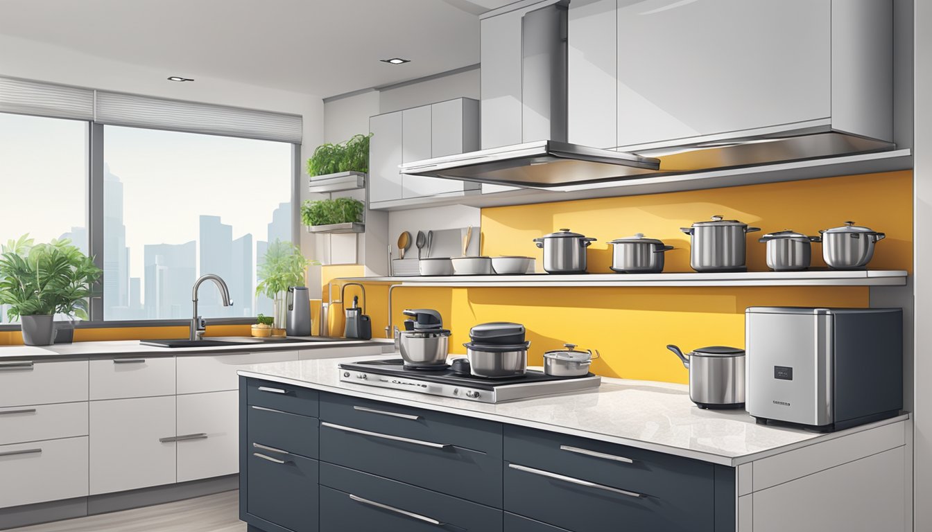 Various kitchen appliances neatly arranged on countertops in a modern kitchen setting in Singapore