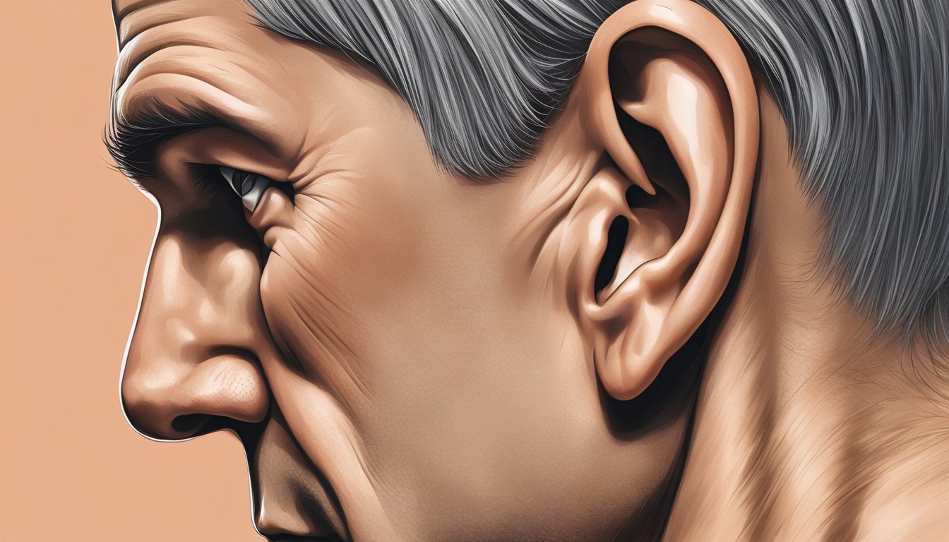 A close-up of an earlobe with a deep crease running horizontally, indicating a potential sign of heart disease