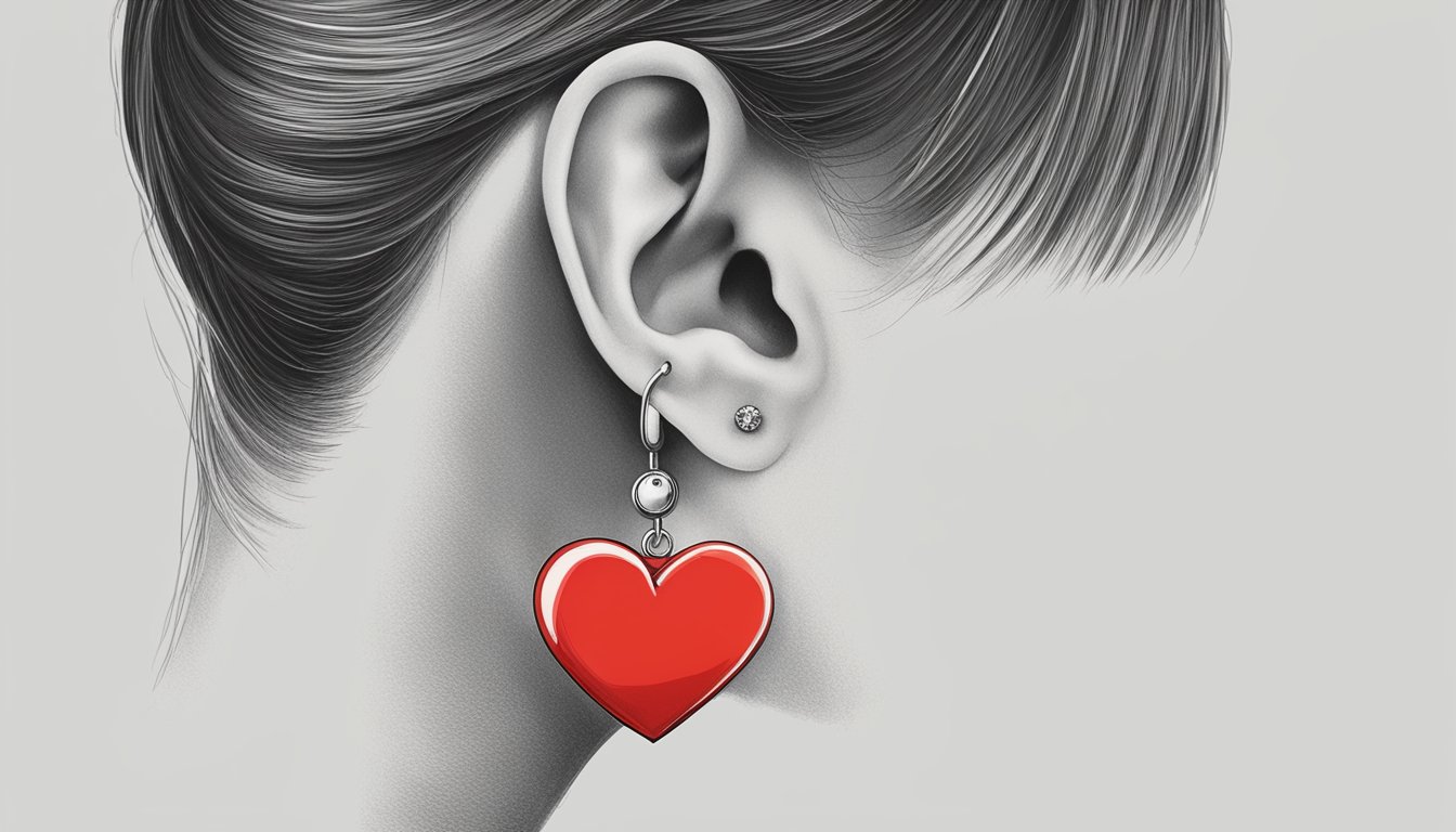 A red, heart-shaped earlobe with a question mark hovering above it