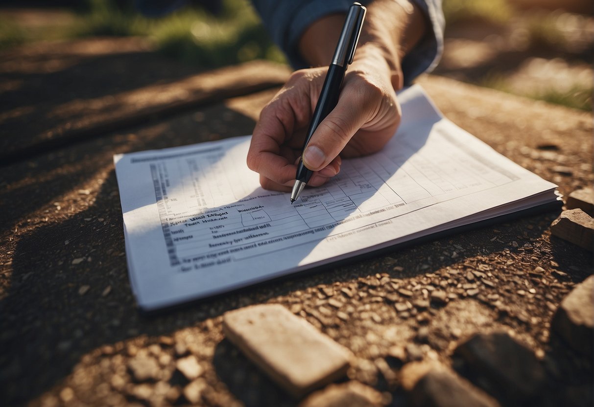 A check being written to a construction company for a tiny house on a picturesque plot of land