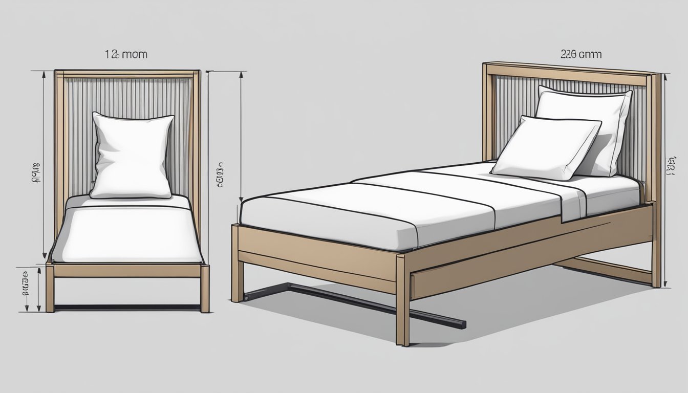 A single bed (90x190cm) and a super single bed (120x200cm) side by side with clear size labels