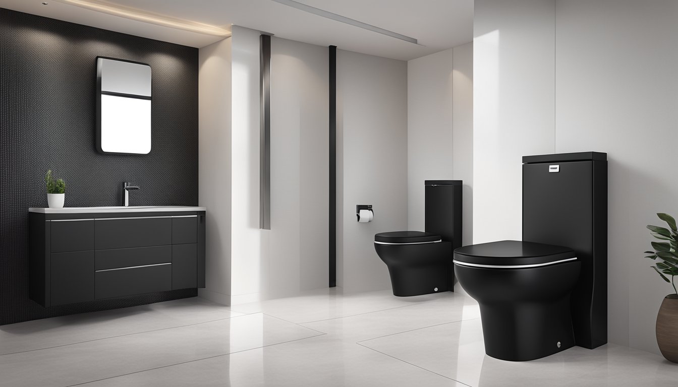 A sleek black toilet set with premium brands and quality fittings in a modern Singapore bathroom