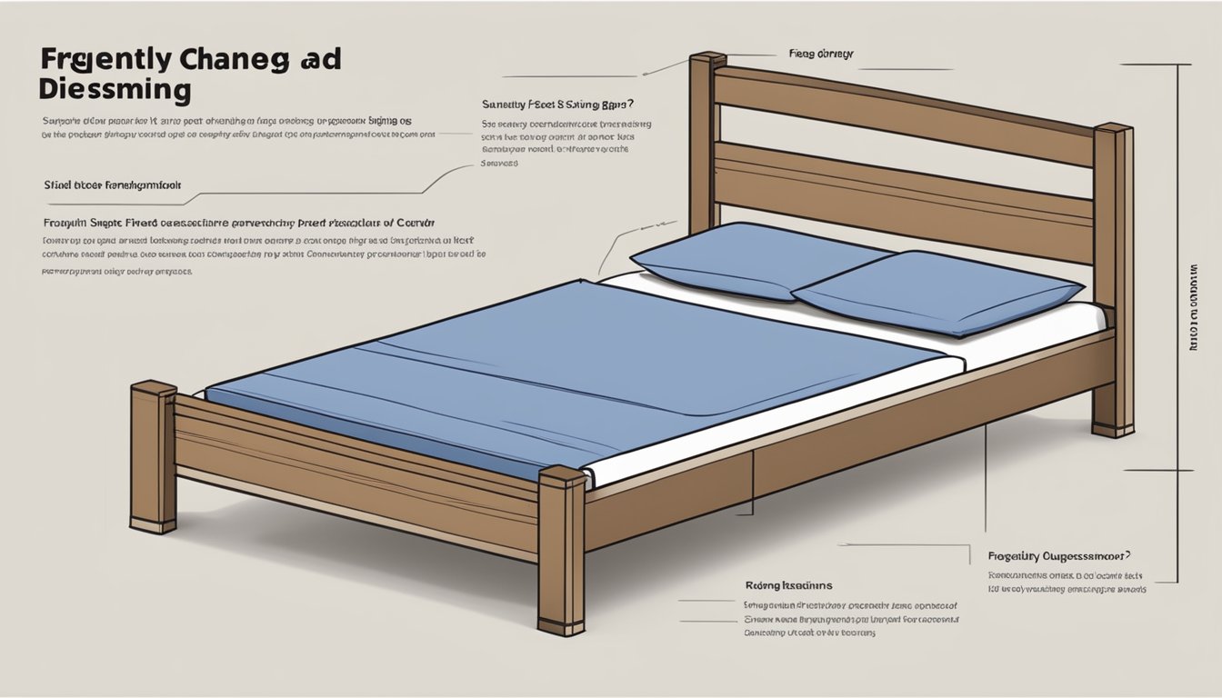 A bed size chart with "Frequently Asked Questions" header, showing single and super single dimensions