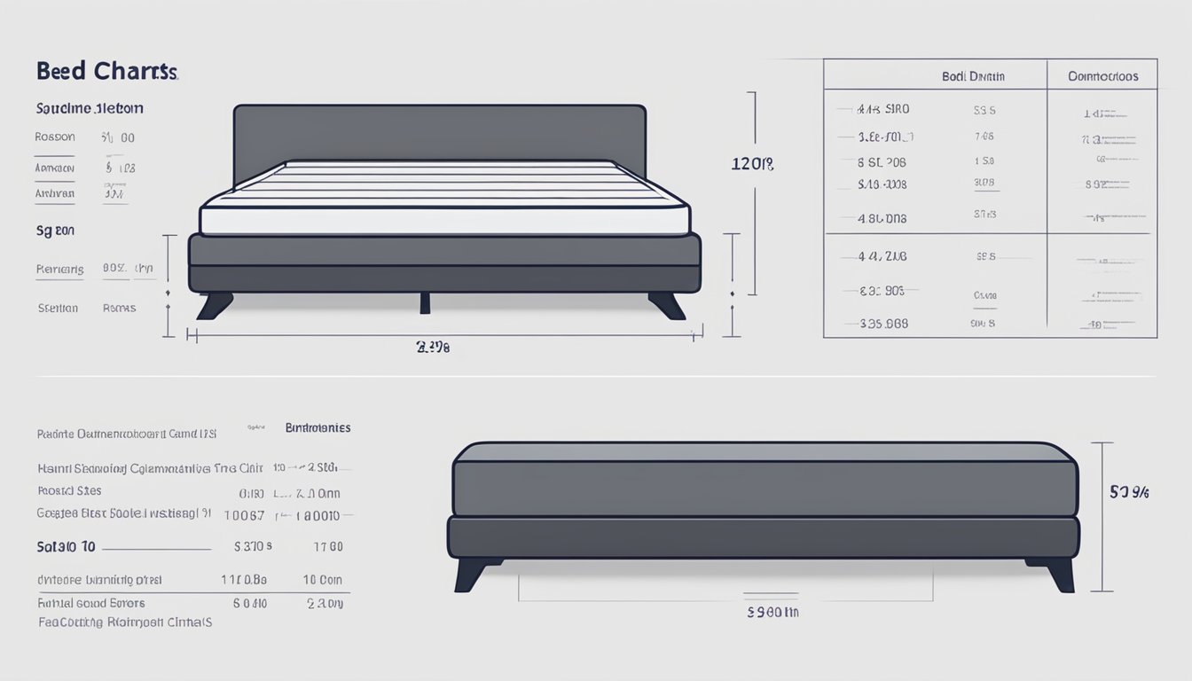 A bed size chart with dimensions in inches displayed on a clean, white background with clear and easy-to-read text