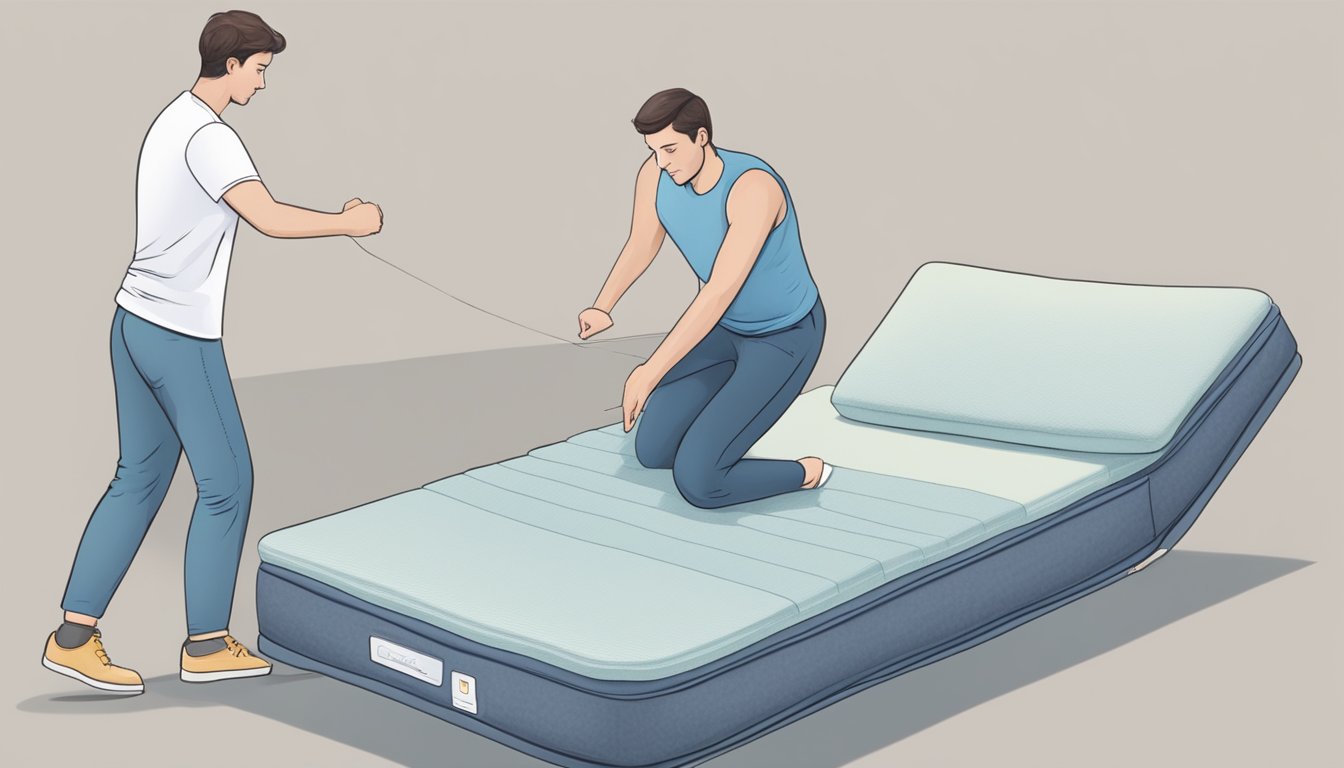 A person testing two mattresses, one firm and one soft, for back pain relief