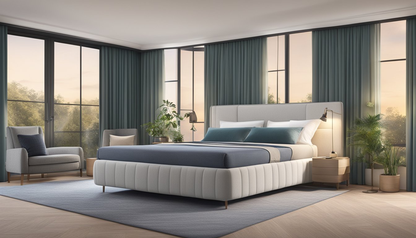 A serene bedroom with a luxurious Dunlopillo mattress as the focal point. Soft, supportive foam layers and a breathable cover create the perfect sleep environment