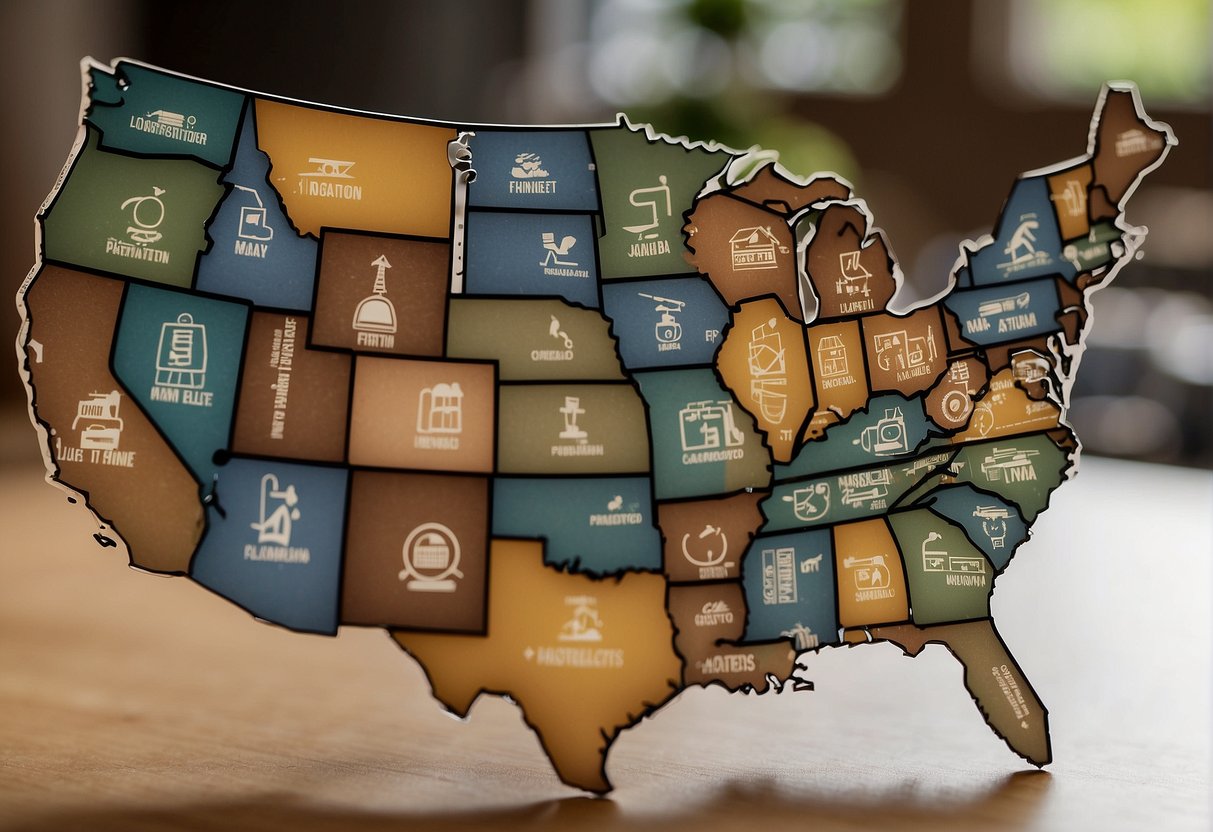 A map of the United States with tiny house icons highlighted in states where they are permitted