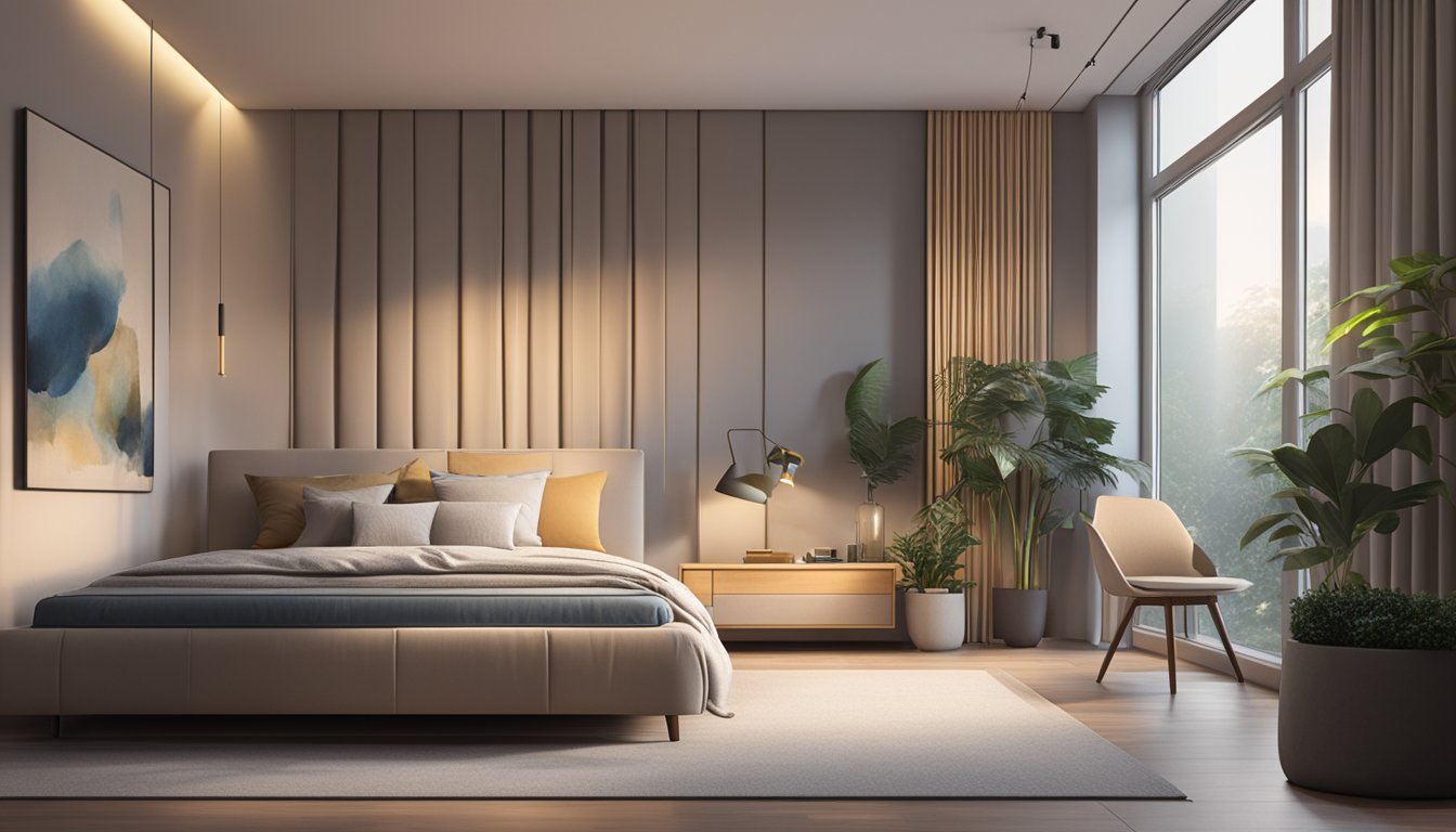 A single mattress sits in a tidy Singapore bedroom, surrounded by minimalistic décor and soft lighting