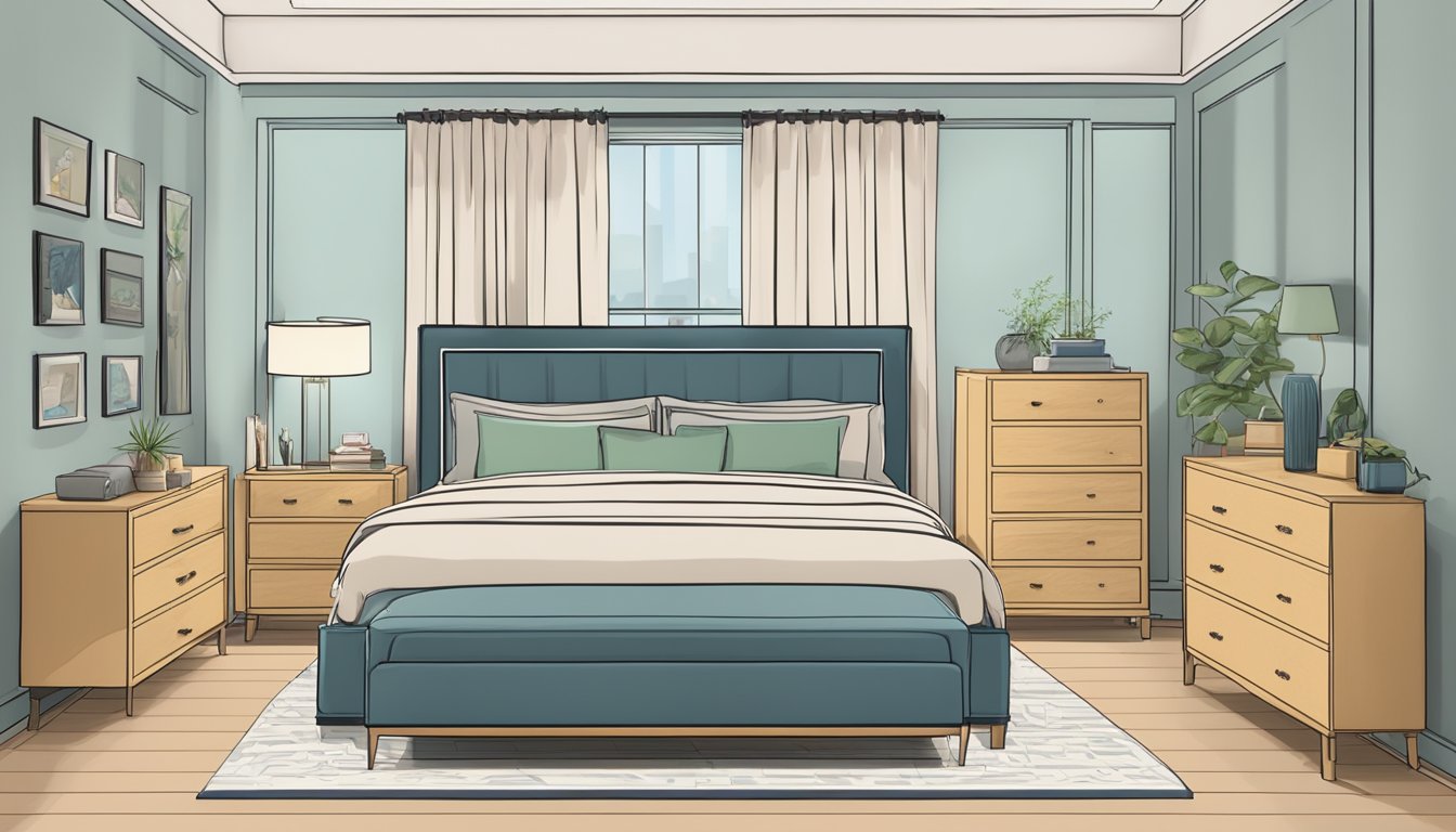 A bedroom with various bed sizes labeled: single, super single, queen, and king. Dimensions are shown for each size