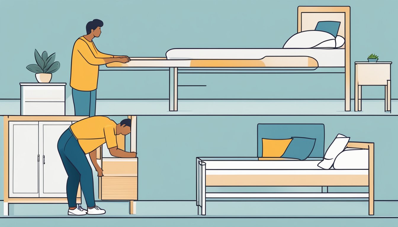 A person measures and compares single bed frame sizes before choosing the perfect one