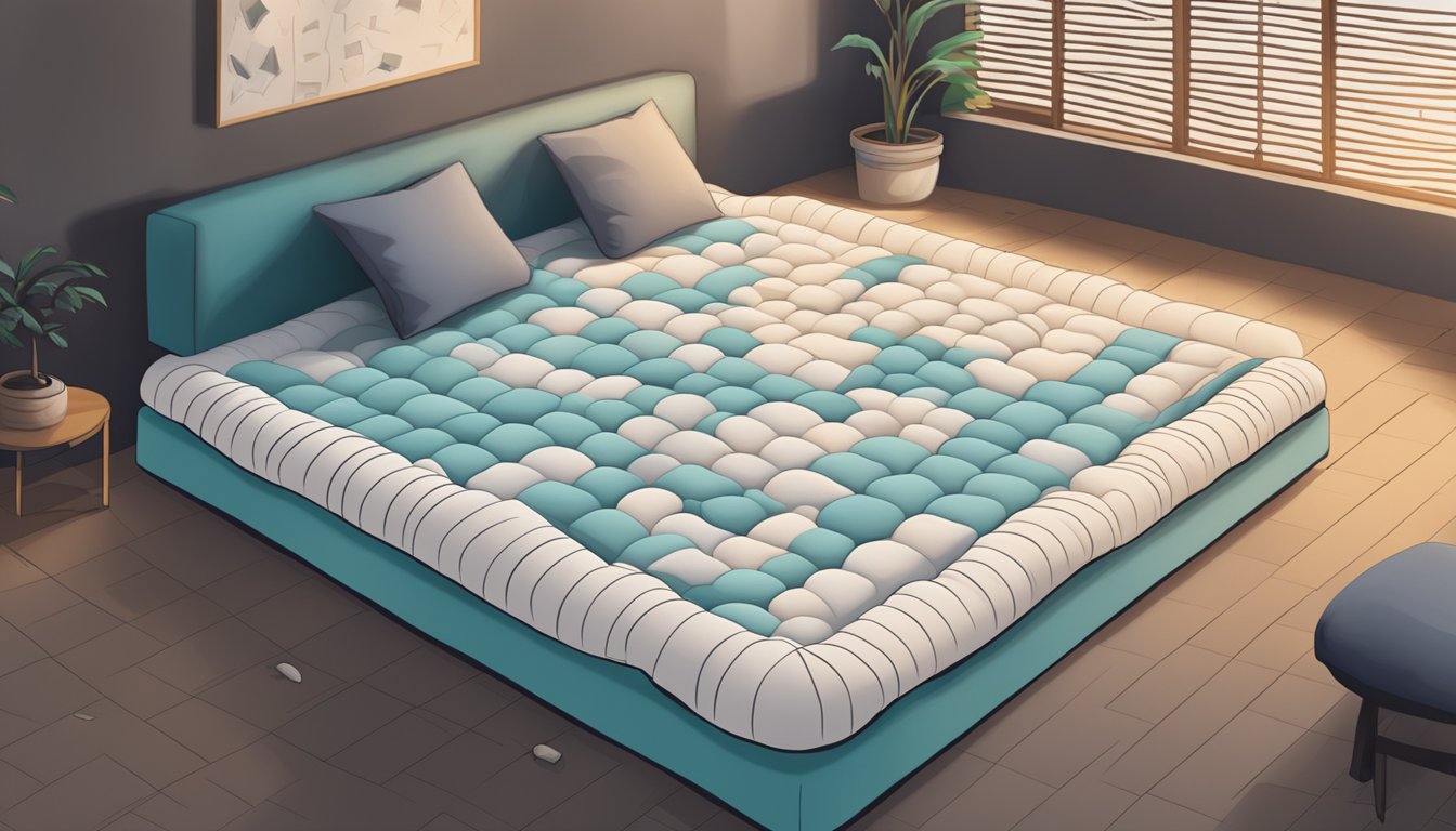 A tatami mattress surrounded by floating question marks