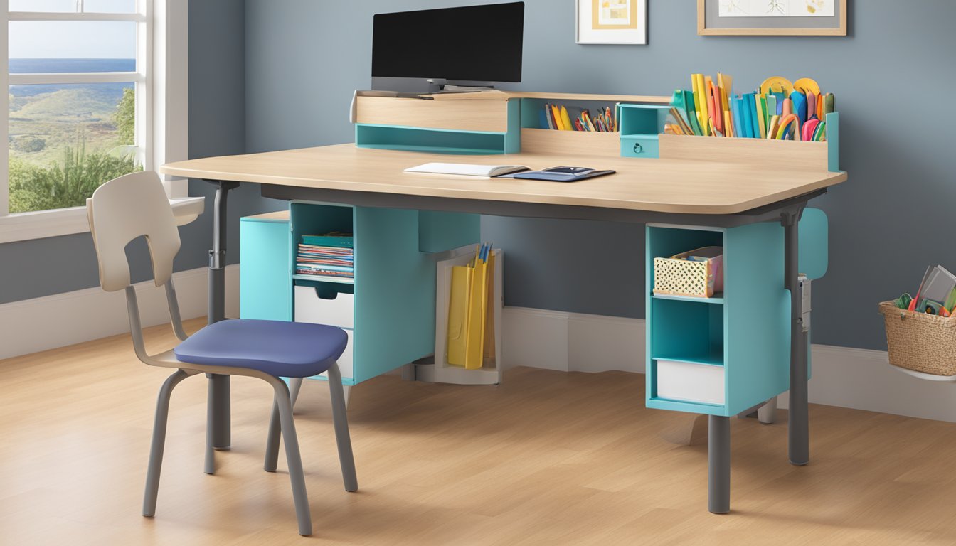 A 60-inch study table with functional features and add-ons, such as built-in storage compartments and adjustable height legs