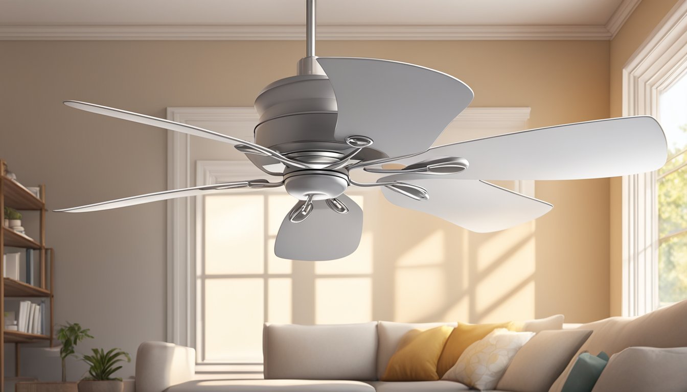 A fan light illuminates a room, casting gentle shadows on the walls and ceiling. The soft glow creates a warm and inviting atmosphere