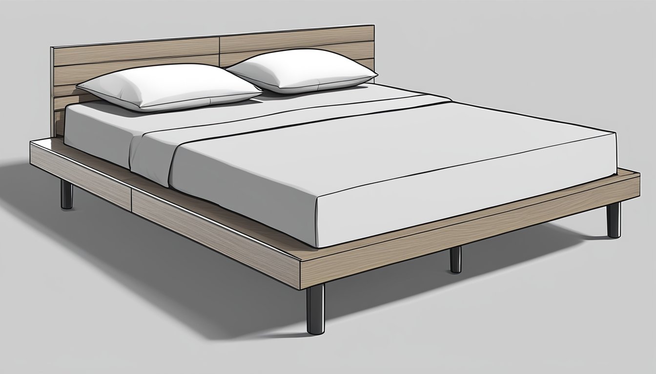 A sleek, modern platform bed frame with clean lines and minimalistic design, featuring a low profile and sturdy construction