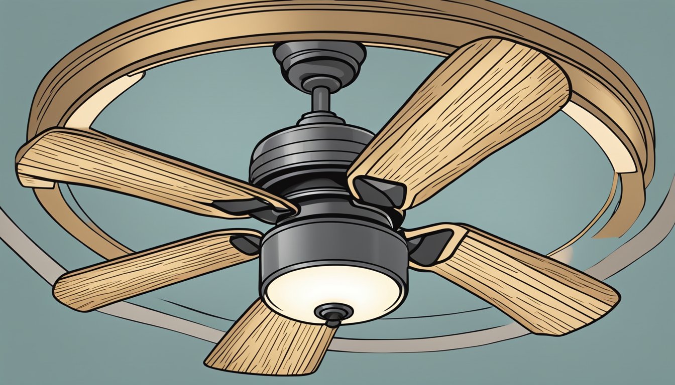 A ceiling fan with a built-in light fixture, surrounded by a list of frequently asked questions in a circular pattern