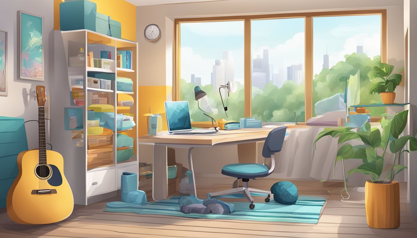 A teenager's bedroom with healthy lifestyle items and medical equipment