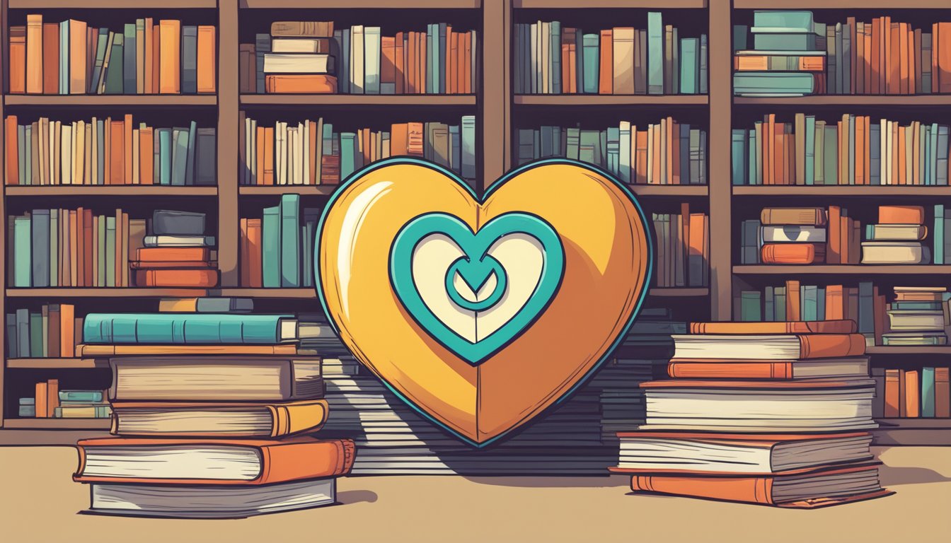 A heart with a "15" on it, surrounded by books and a "no" symbol
