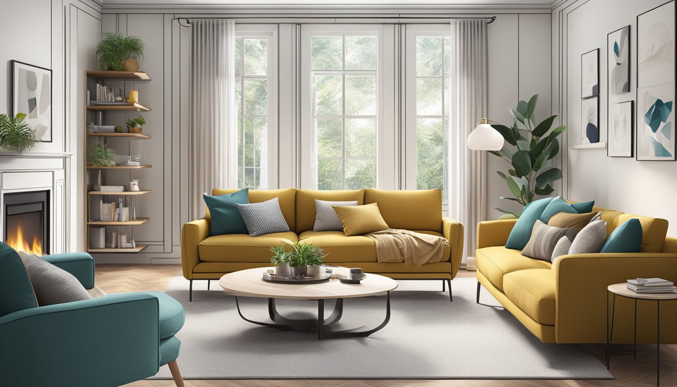 A modern living room with stylish furniture and decor, showcasing the convenience and variety of products available at an online furniture store in Singapore