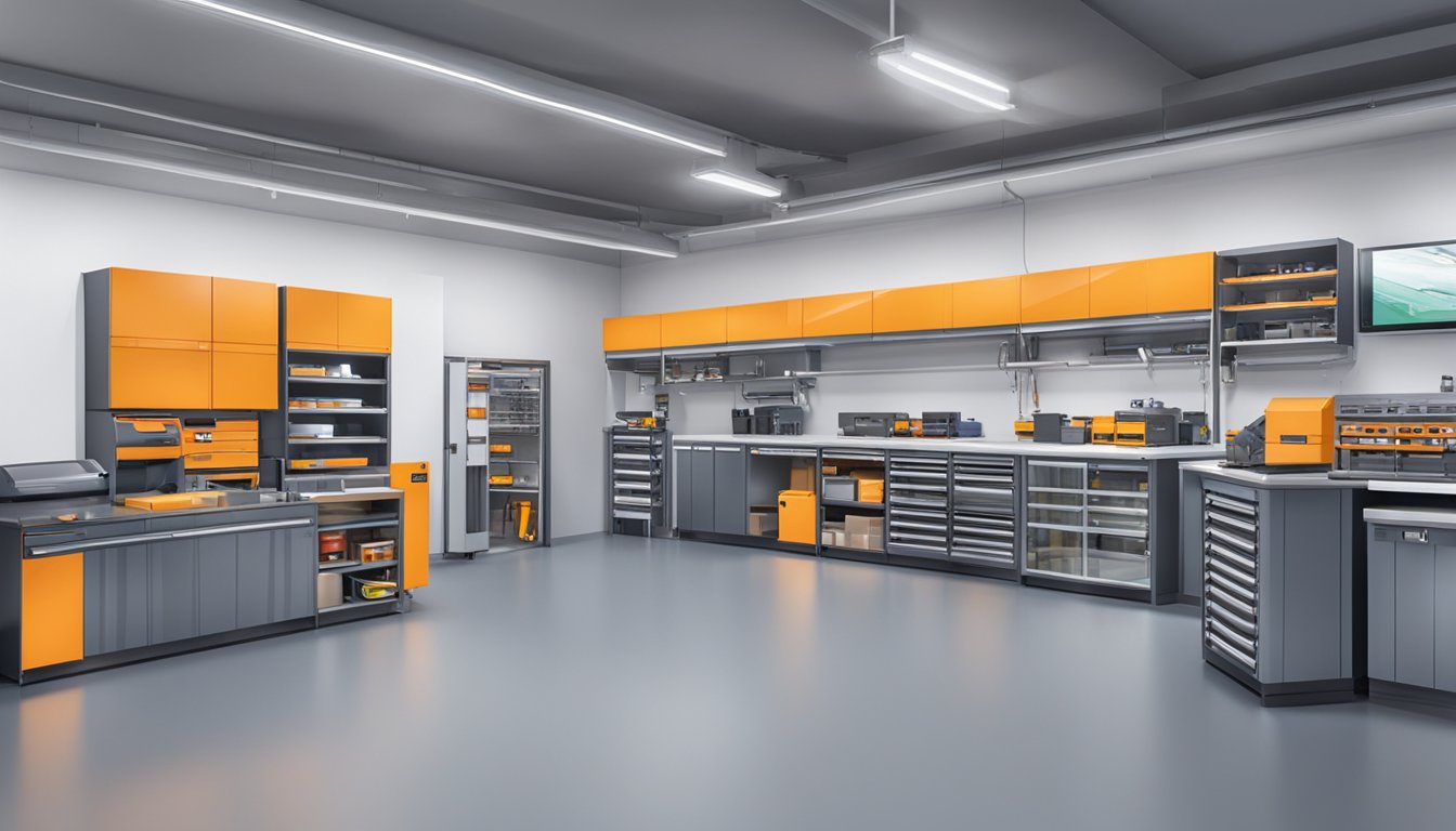 A neatly organized service center with branded equipment and tools for Europace appliances maintenance
