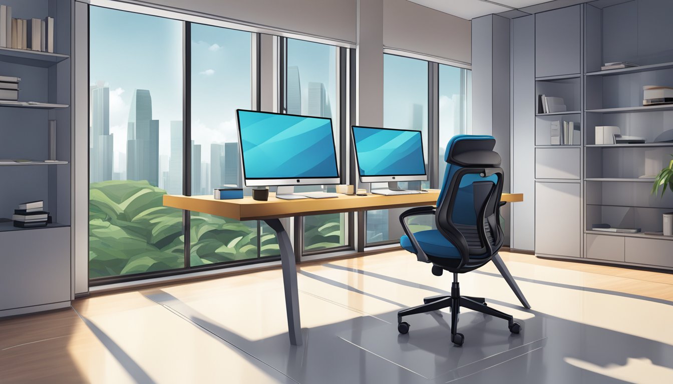 An empty office chair in a sleek, modern Singapore workspace