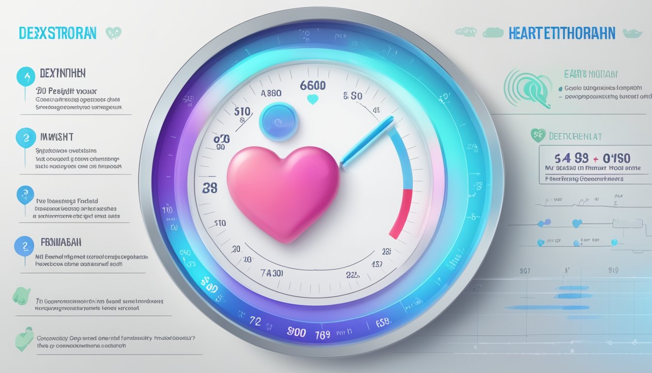 A digital display showing "Frequently Asked Questions" about dextromethorphan and heart rate