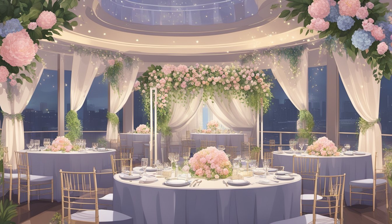 A wedding planner in Singapore organizes a venue, flowers, and decor. Prices vary based on services and complexity