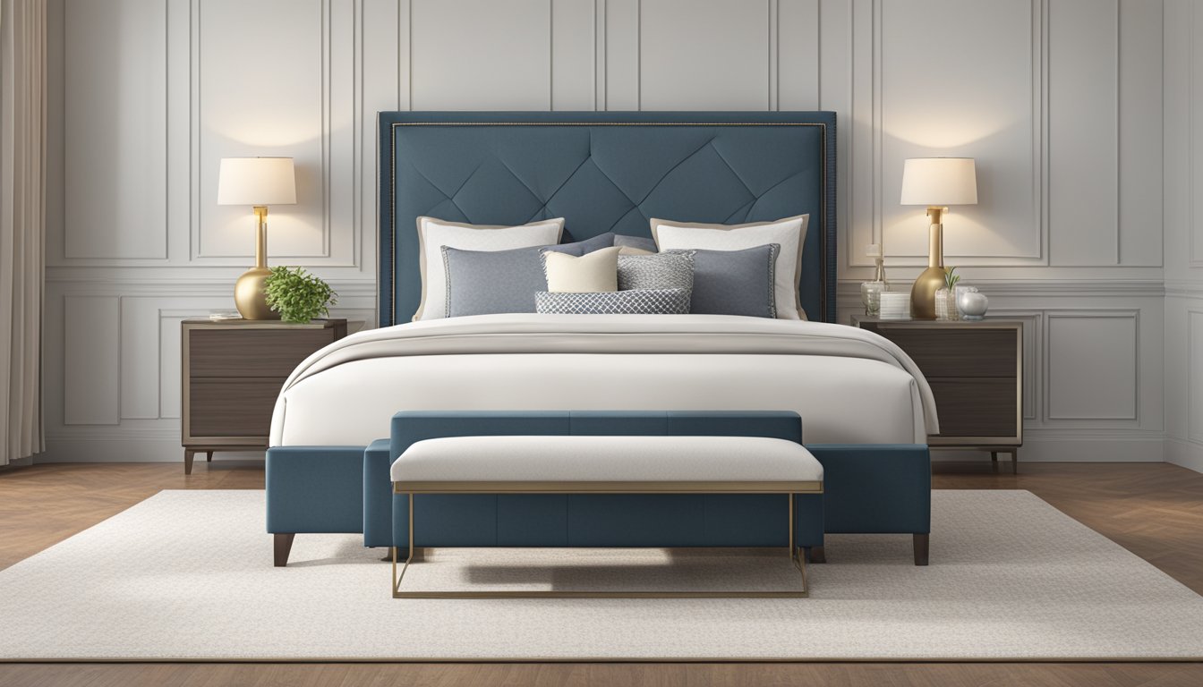 A queen bed, 60 inches wide and 80 inches long, sits in a spacious room with soft, neutral-colored bedding and a sturdy, elegant frame