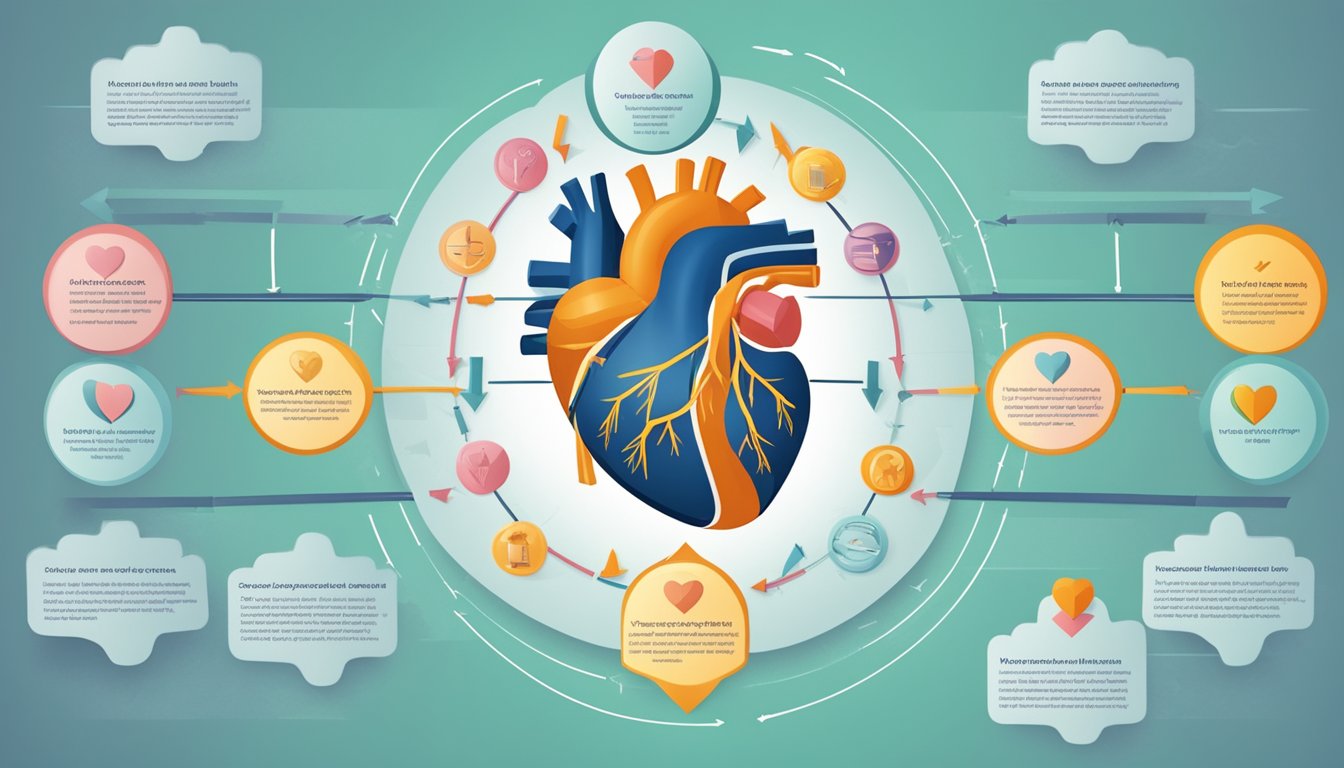A heart with arrows pointing to risk factors and prevention methods