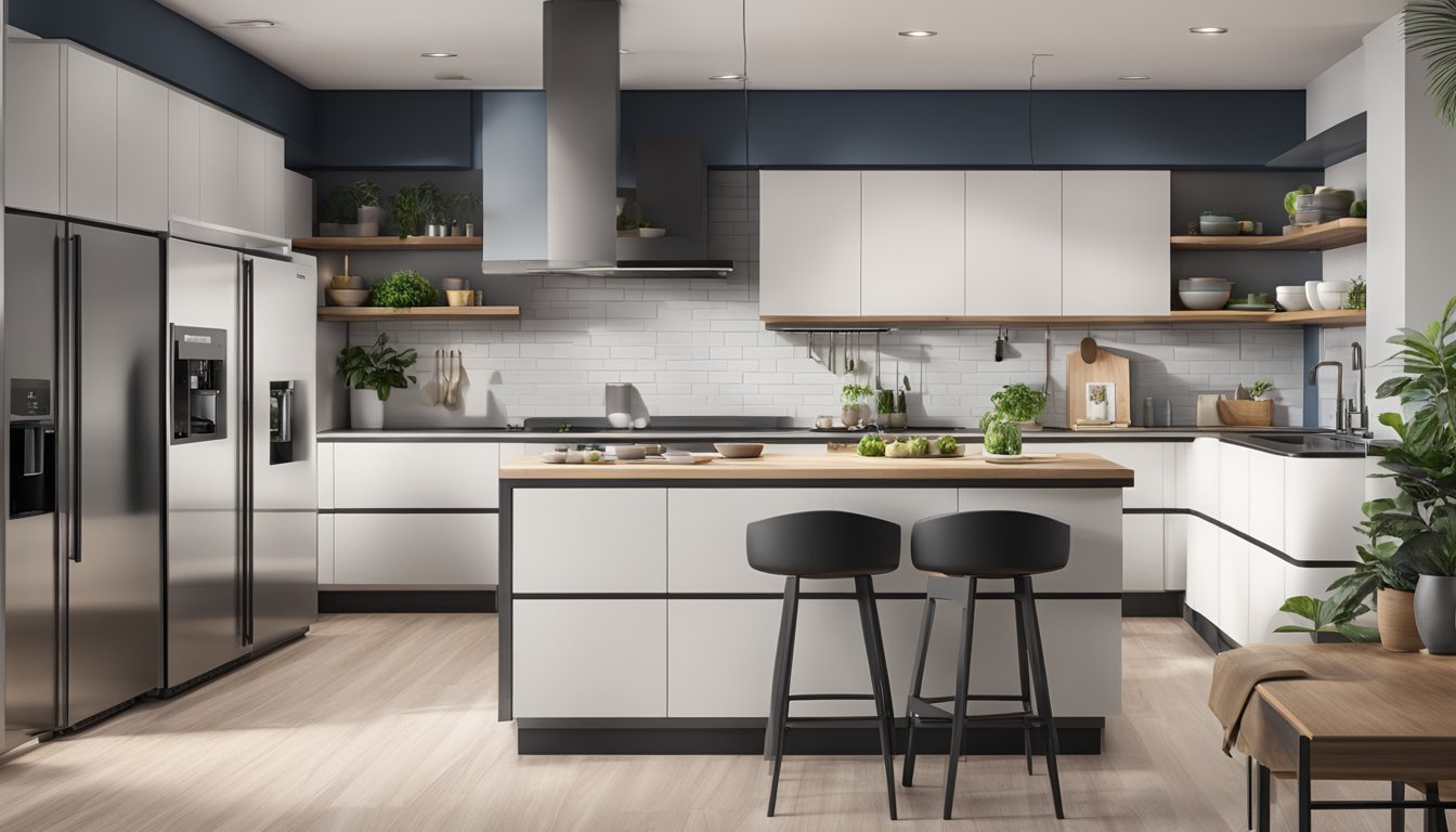 A sleek kitchen with top fridge brands displayed in Singapore, featuring modern models and various sizes