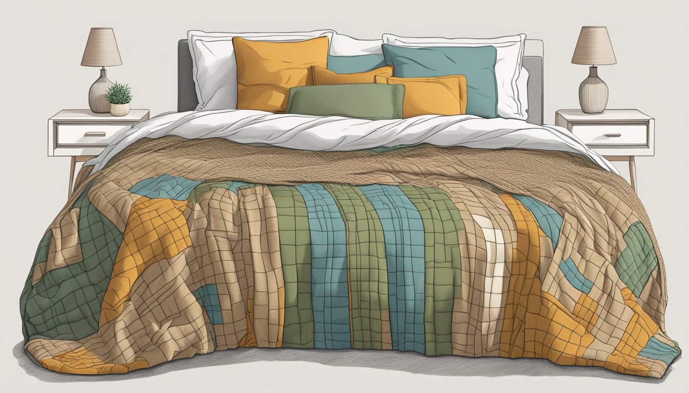 A cozy quilt blanket draped over a neatly made bed, showcasing its intricate design and practical warmth