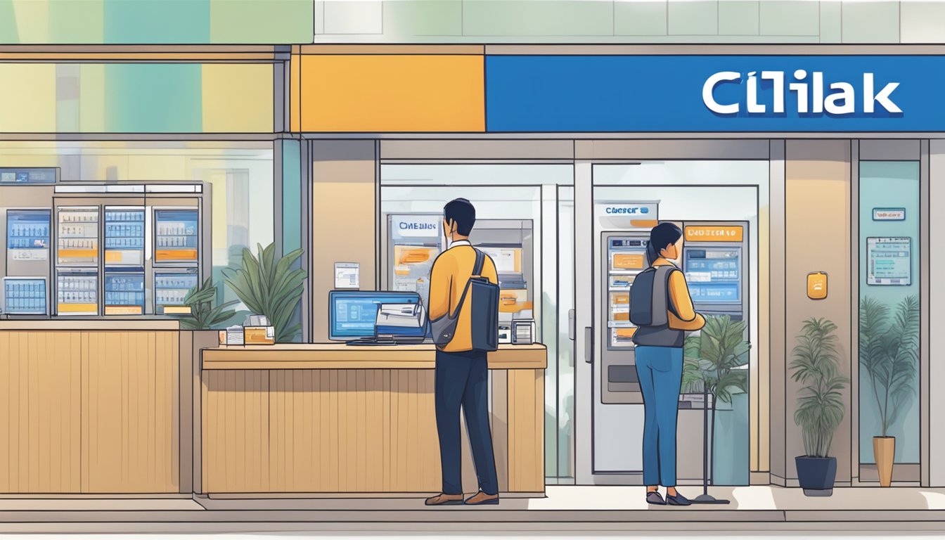 A person making a quick cash loan repayment at a Citibank branch in Singapore