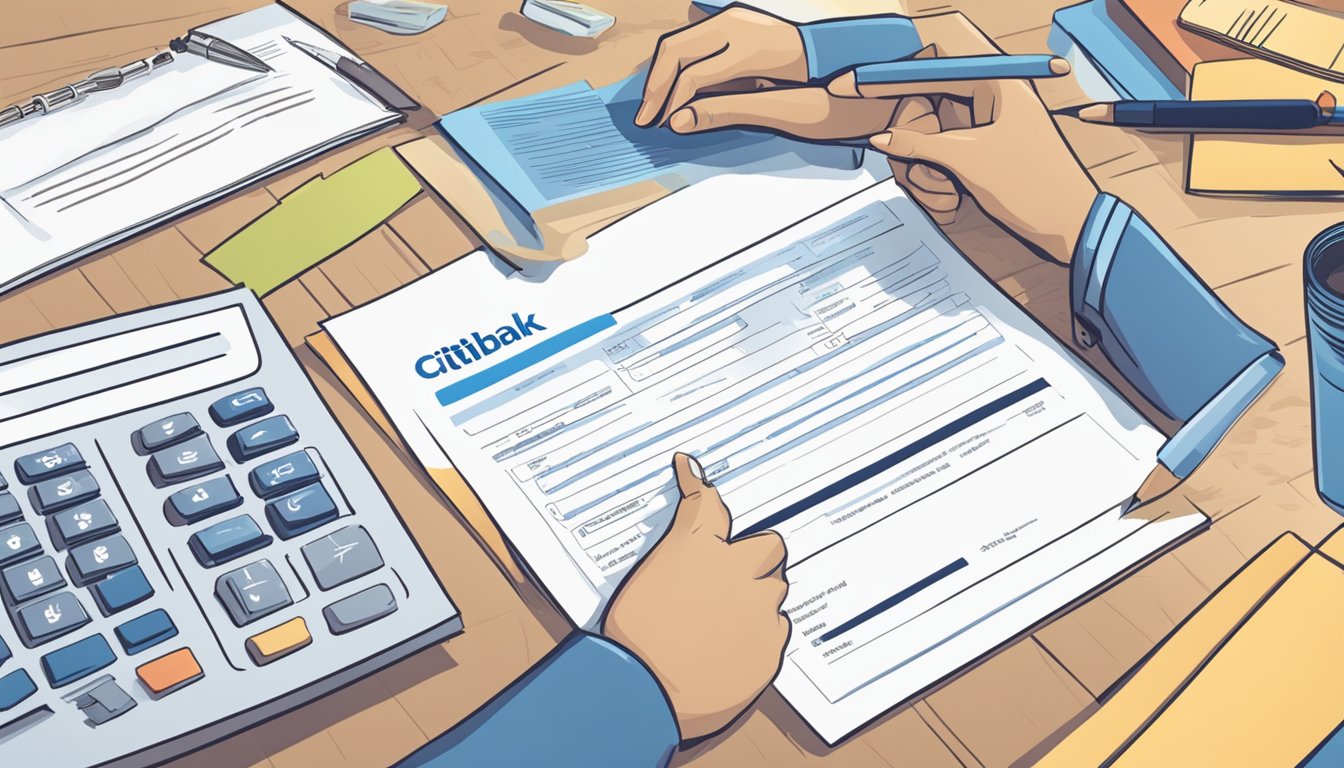 A person fills out Citibank loan application. They receive approval and sign loan agreement. Repayment period is shown on document