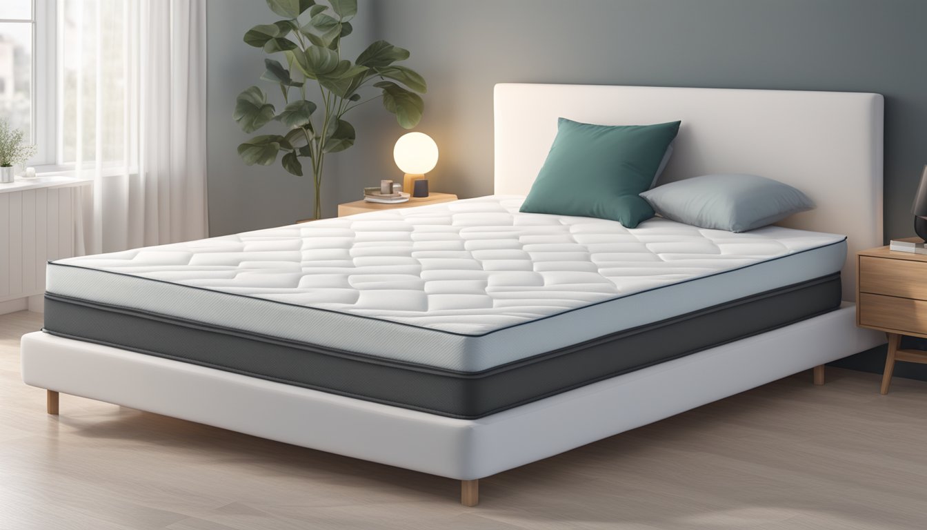A 10cm thick mattress lies on a bed frame, with a clean, white cover and evenly distributed padding