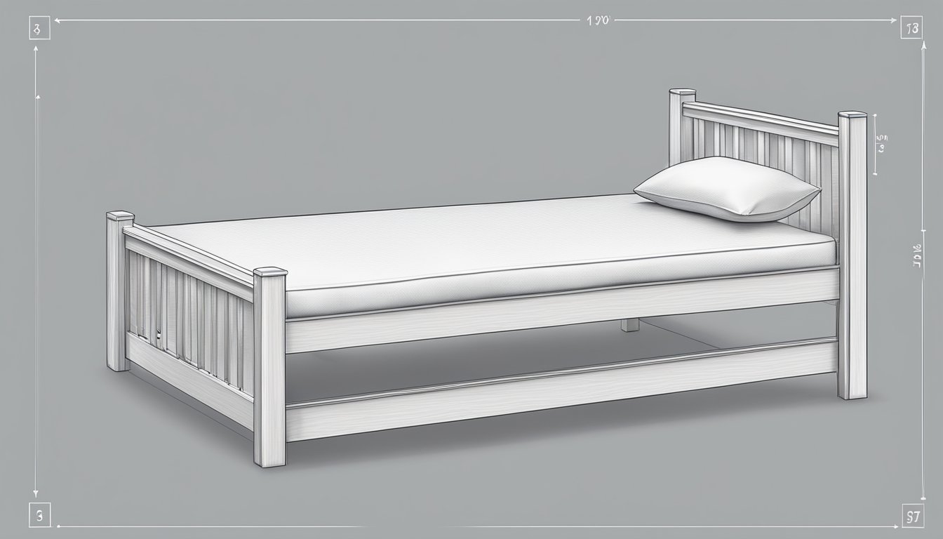 A single size bed with dimensions of 39 inches wide and 75 inches long, with a simple and clean design