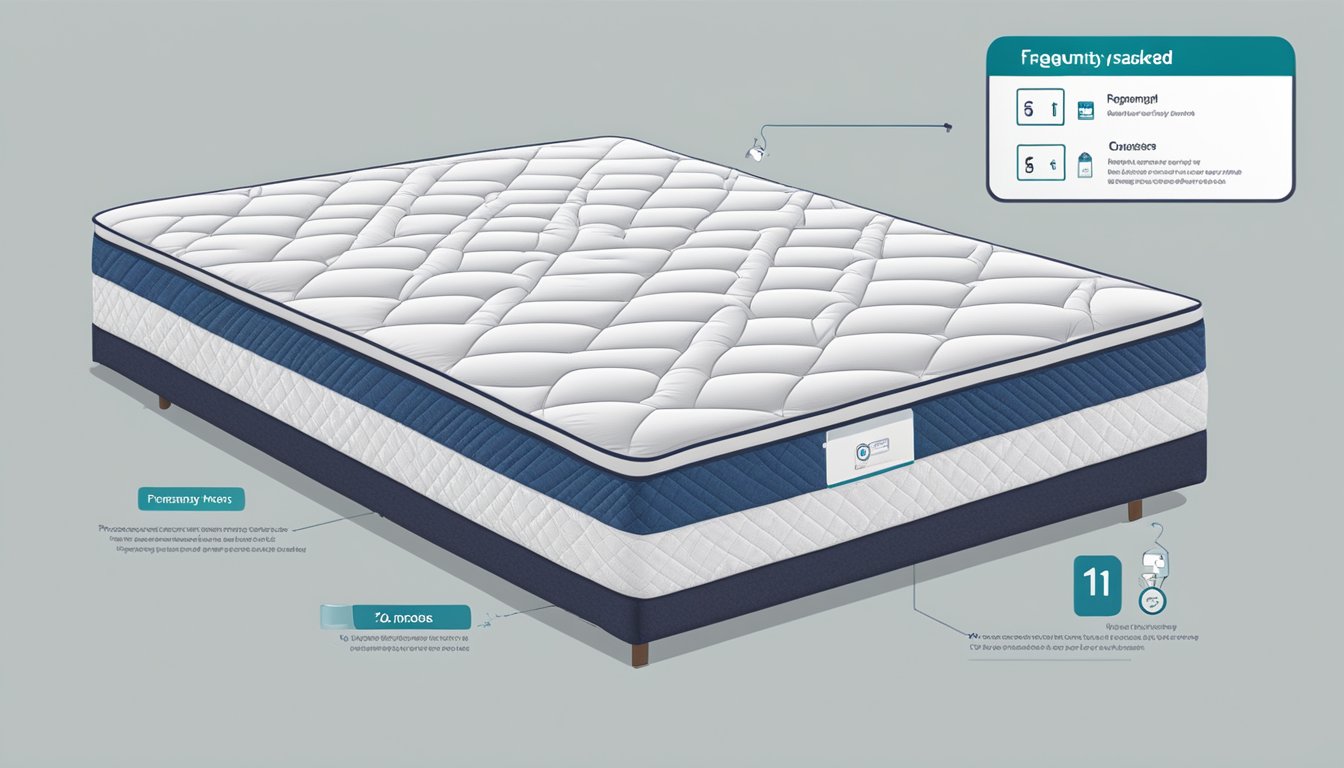 A mattress measuring 10cm in thickness with a "Frequently Asked Questions" label prominently displayed